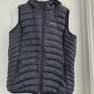 Marmot Black Hooded lightweight down vest, size L
